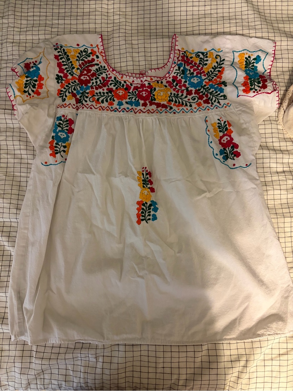 White Embroidered Floral Peasant Blouse